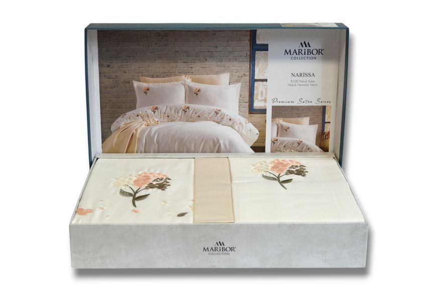 Комплект постільної білизни Maribor Exclusive Satin 200х220 см Narissa Krem 41444 фото